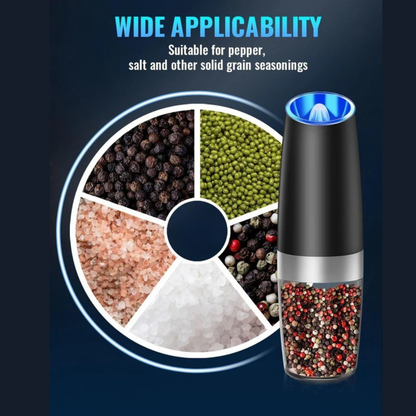 Electric Pepper Grinder with Gravity Sensor and Adjustable Coarseness, LED Light