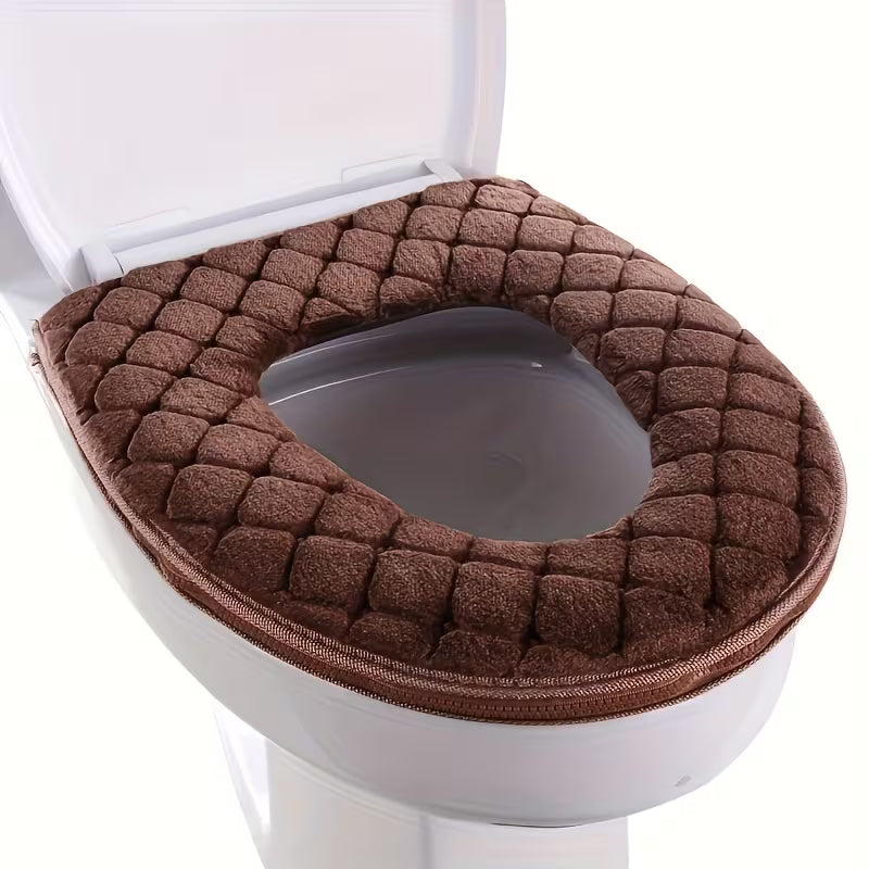 Plush Cushioned Toilet Seat Cover with Machine Washable Fabric and Waterproof Design