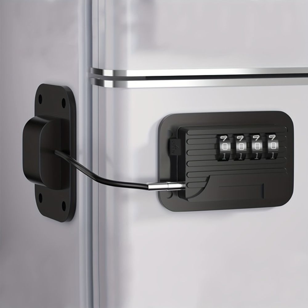 Refrigerator Door Lock with Adjustable Strap and Custom Password Code