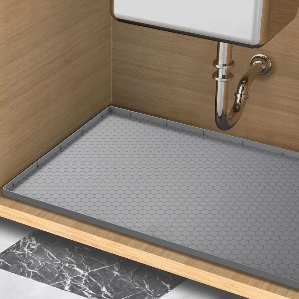 Silicone Under Sink Mat with Raised Edges and Non-Slip Surface, Trimmable