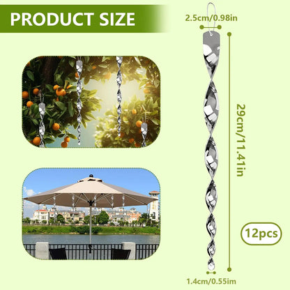 Rotating Reflective Spiral Rod with Included Hanging Rope for Bird Deterrent