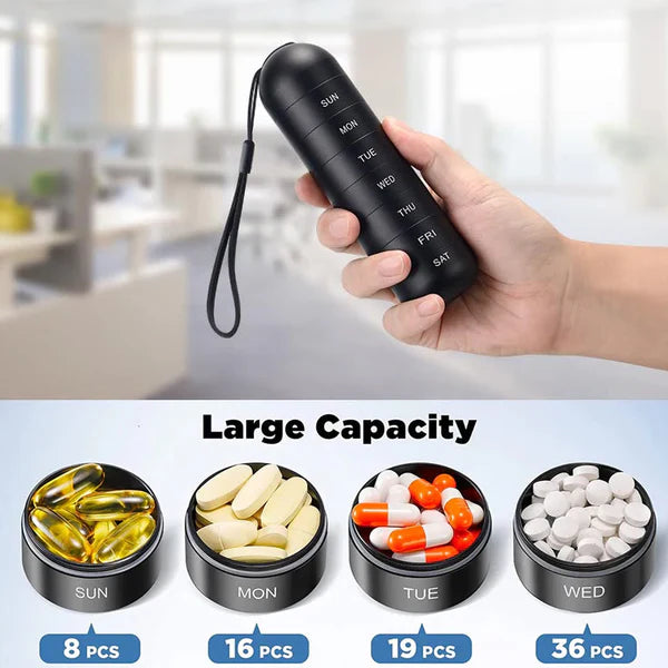 Weekly Pill Organizer with Waterproof Aluminum Construction and Silicone Gaskets