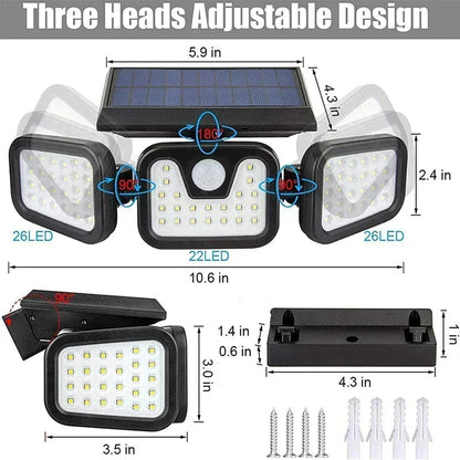 Solar Motion Sensor Light with 74 LED Bulbs and Adjustable Head for Outdoor Yards