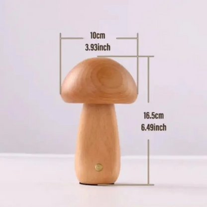 Wooden Mushroom Night Light with Touch Control and Rechargeable Battery