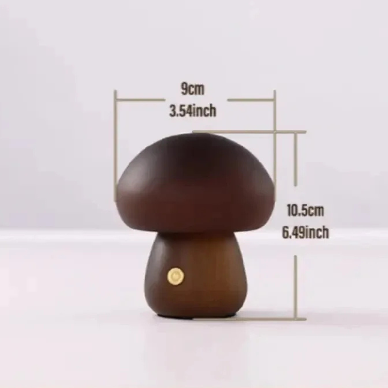 Wooden Mushroom Night Light with Touch Control and Rechargeable Battery