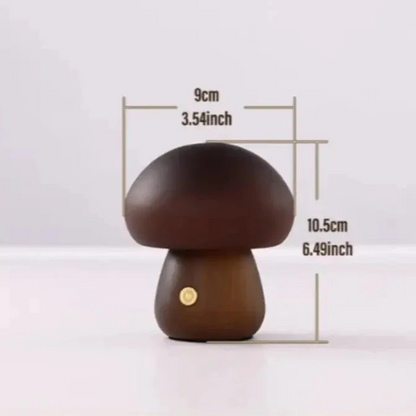Wooden Mushroom Night Light with Touch Control and Rechargeable Battery