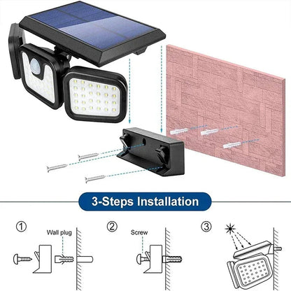 Solar Motion Sensor Light with 74 LED Bulbs and Adjustable Head for Outdoor Yards
