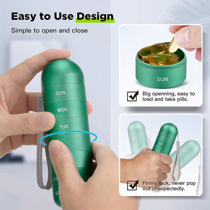 Weekly Pill Organizer with Waterproof Aluminum Construction and Silicone Gaskets