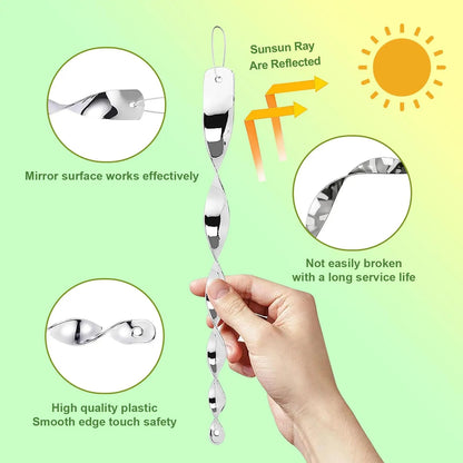 Rotating Reflective Spiral Rod with Included Hanging Rope for Bird Deterrent