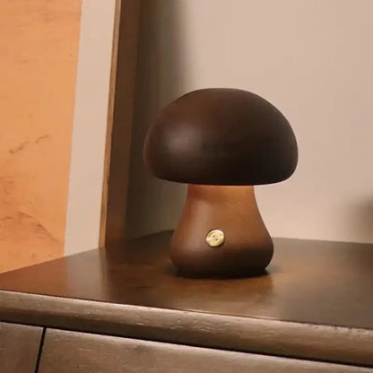 Wooden Mushroom Night Light with Touch Control and Rechargeable Battery