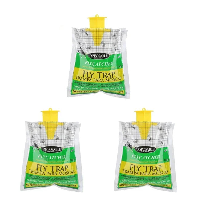 Disposable Fly Trap with Water Activated Bait and Hanging Loop for Outdoor Use
