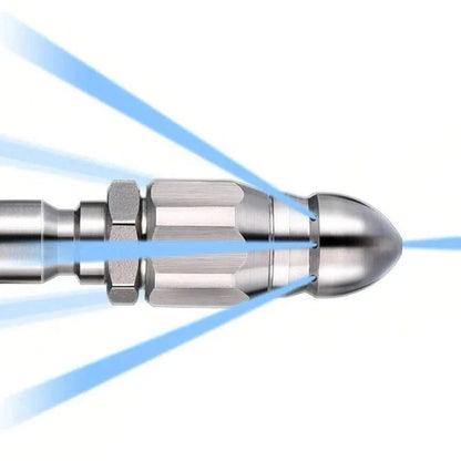 Drain Cleaning Nozzle with Rotating Jet Propulsion and Pointed Tip for Pressure Washers