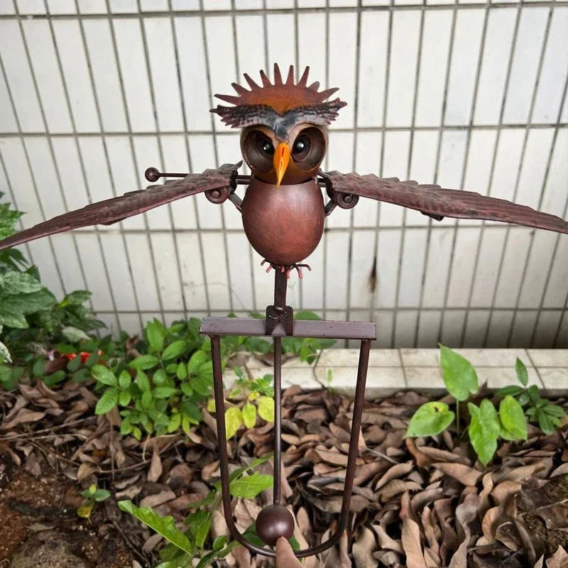 Metal Wind Bird Sculpture with Bearing Guided Wings and Weighted Balance System