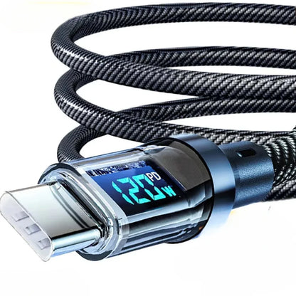 USB-C 120W Fast Charging Cable with LED Display and Intelligent Chip