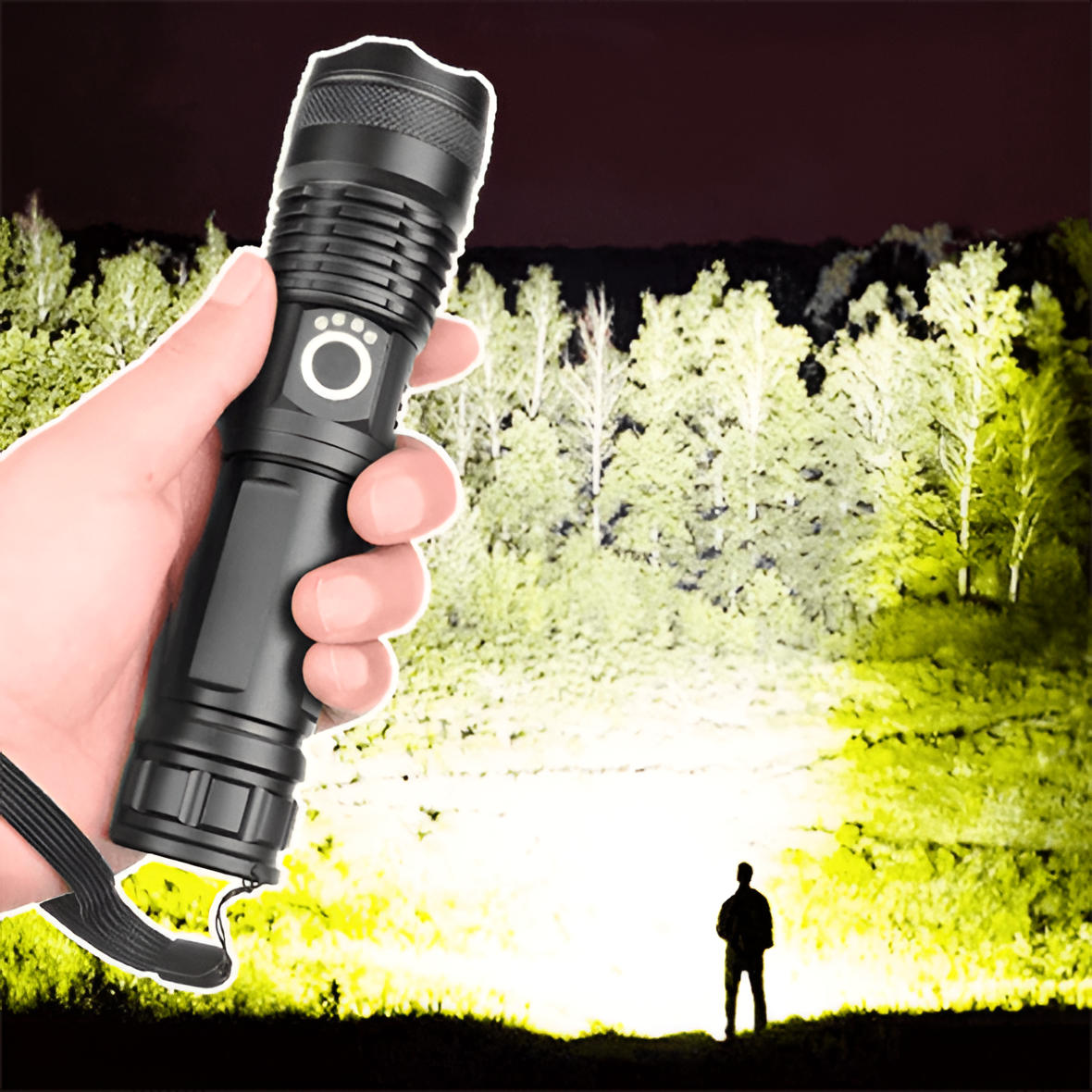 Rechargeable Flashlight with Telescopic Zoom and 90,000 Lumen Output, Water Resistant