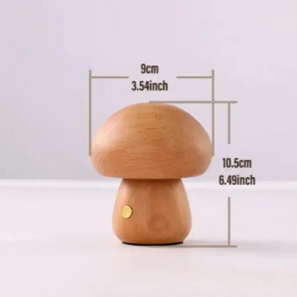 Wooden Mushroom Night Light with Touch Control and Rechargeable Battery
