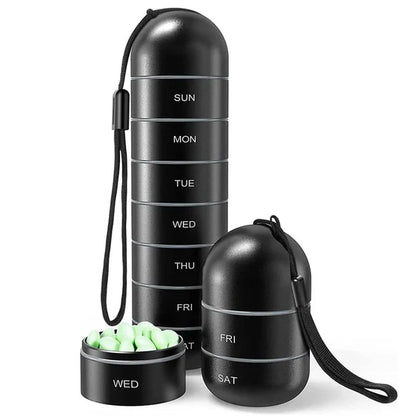 Weekly Pill Organizer with Waterproof Aluminum Construction and Silicone Gaskets