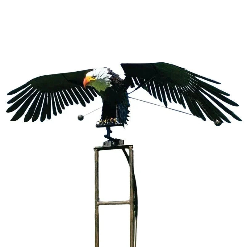Metal Wind Bird Sculpture with Bearing Guided Wings and Weighted Balance System