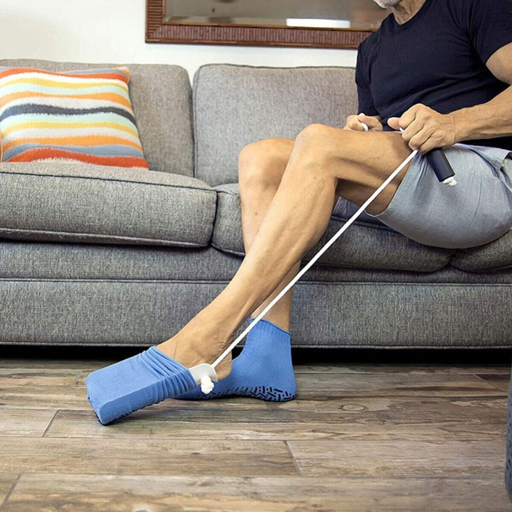 Sock Aid with Handle Straps and Sponge Grip for Upright Dressing