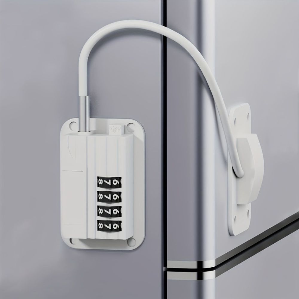 Refrigerator Door Lock with Adjustable Strap and Custom Password Code