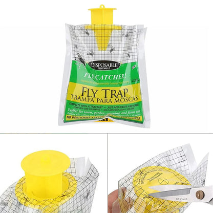 Disposable Fly Trap with Water Activated Bait and Hanging Loop for Outdoor Use