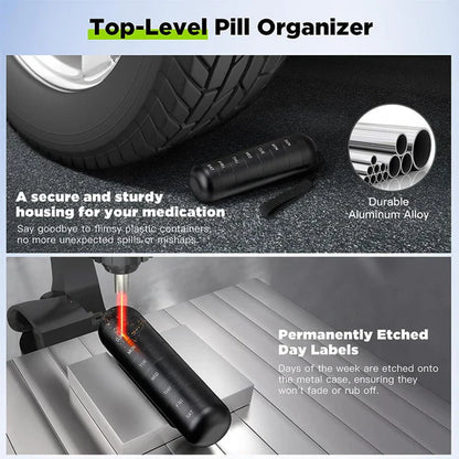 Weekly Pill Organizer with Waterproof Aluminum Construction and Silicone Gaskets