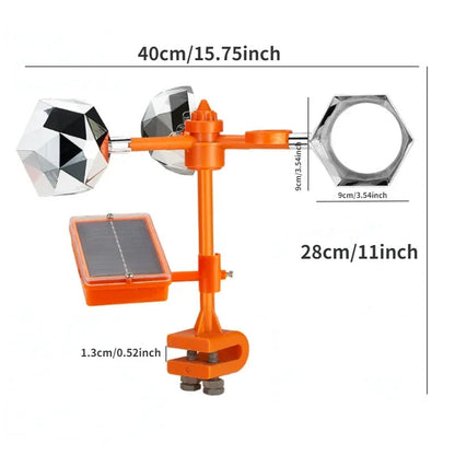Solar Powered Bird Repeller with Rotating Mirrors and Sound Alerts, Telescopic Pole