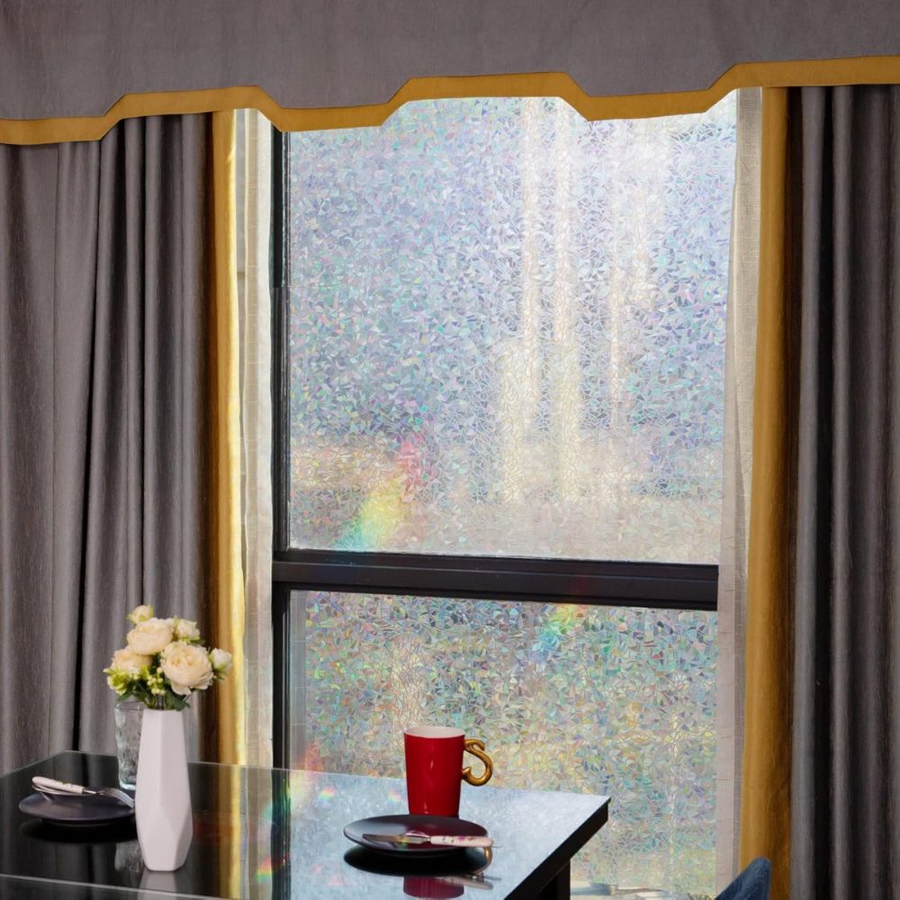 Static Cling Window Film with UV Blocking and Rainbow Light Effects