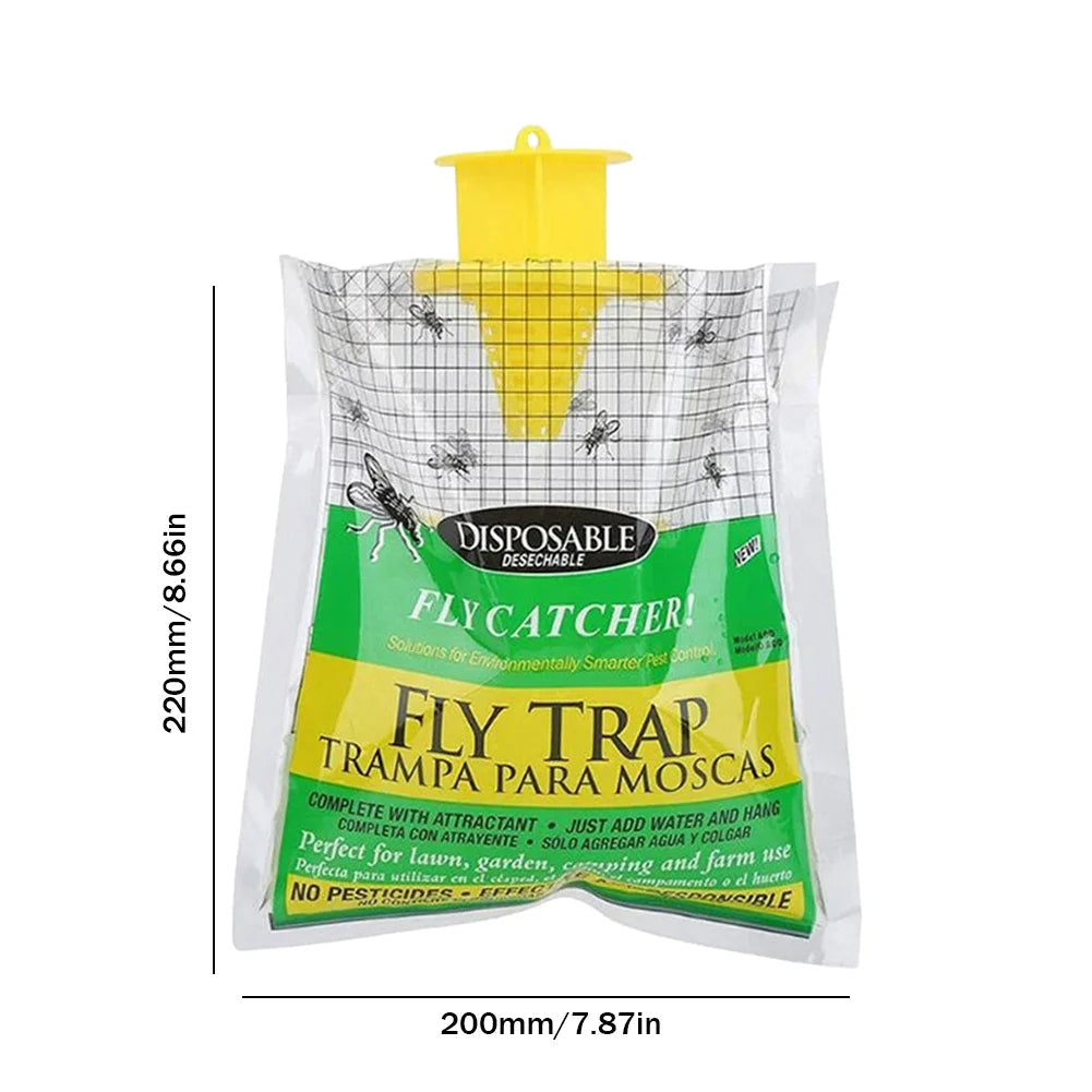 Disposable Fly Trap with Water Activated Bait and Hanging Loop for Outdoor Use