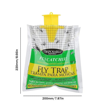 Disposable Fly Trap with Water Activated Bait and Hanging Loop for Outdoor Use