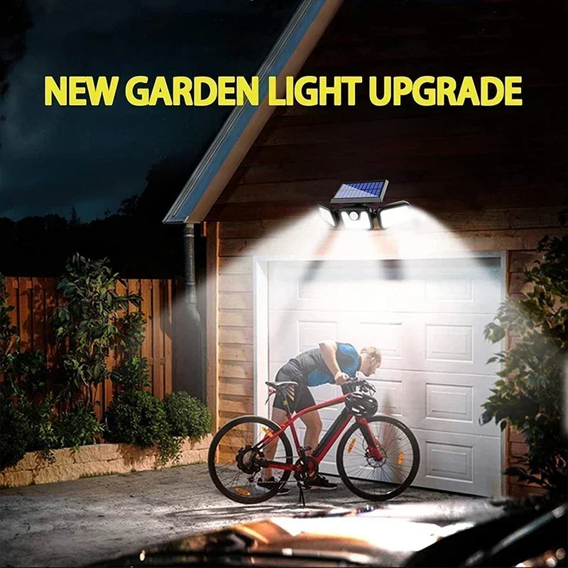 Solar Motion Sensor Light with 74 LED Bulbs and Adjustable Head for Outdoor Yards