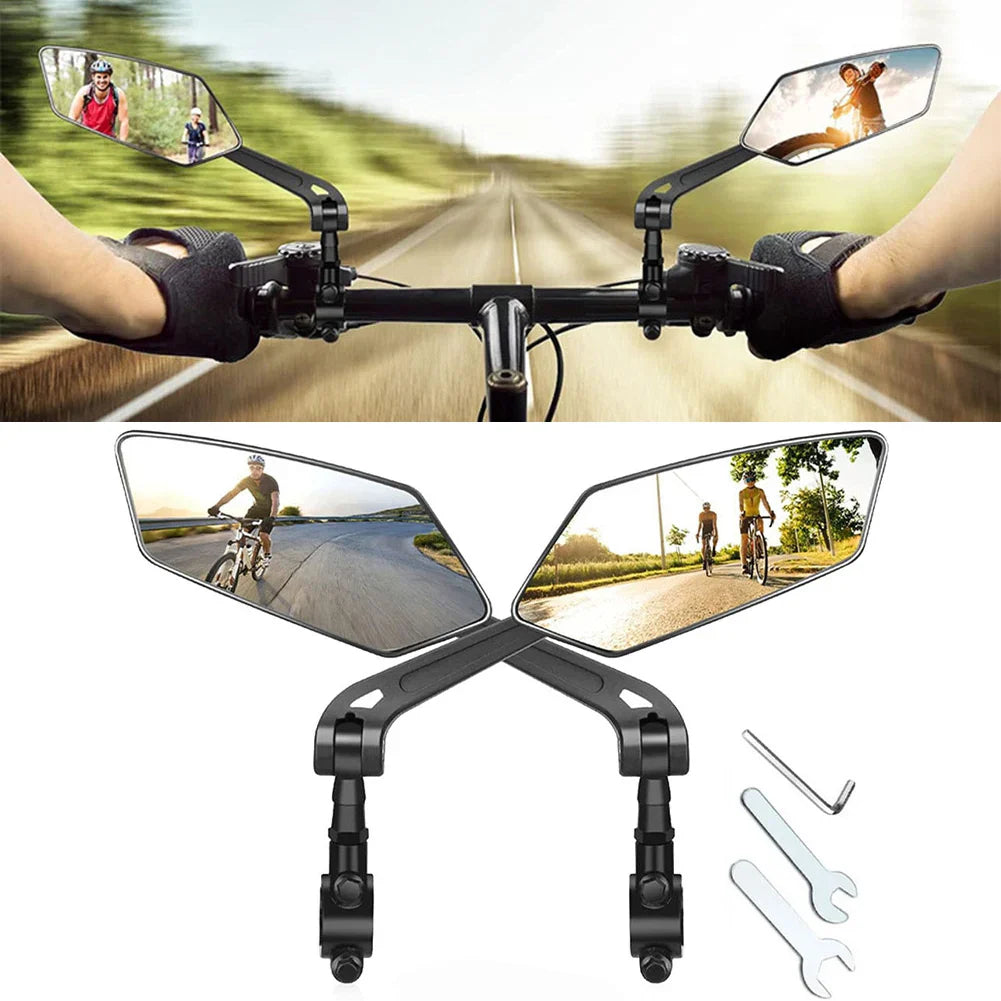 Handlebar Mirrors with 360-Degree Rotation and Wide Angle Glass, Foldable Design