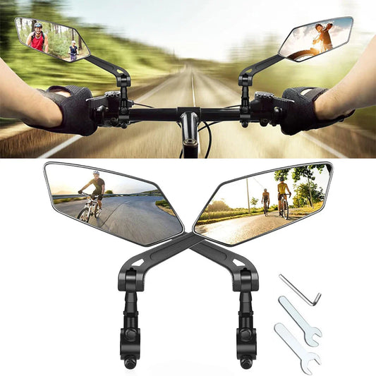 Handlebar Mirrors with 360-Degree Rotation and Wide Angle Glass, Foldable Design