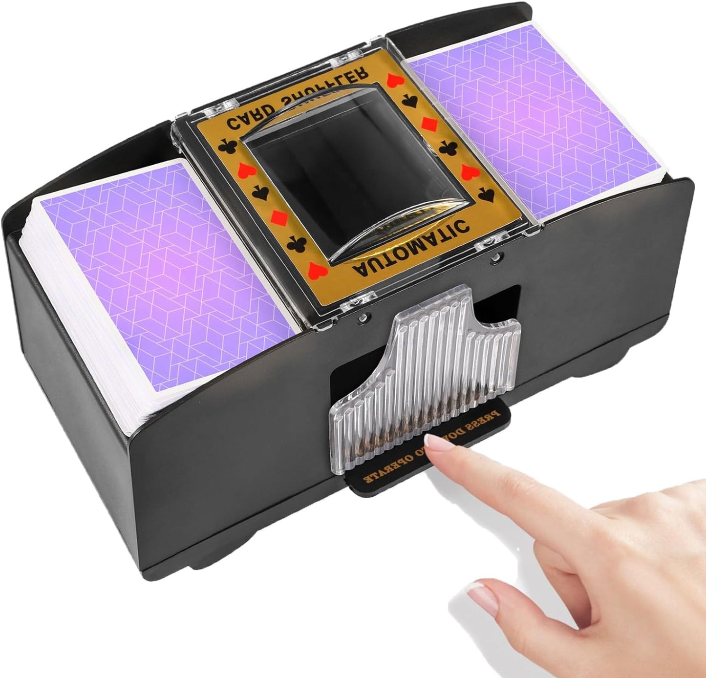Dual Deck Card Shuffler with Battery Power and One Button Operation