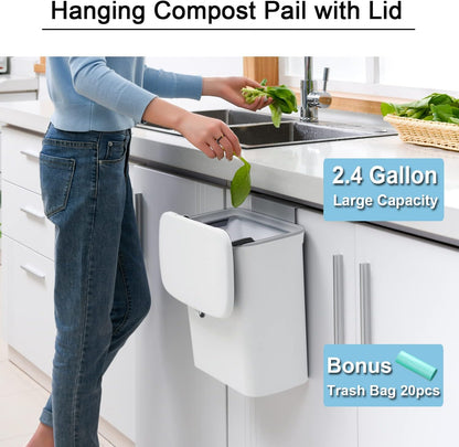 Under-Sink Compost Bin with Rolling Lid and Scraper Tool, 2.4 Gallon Capacity