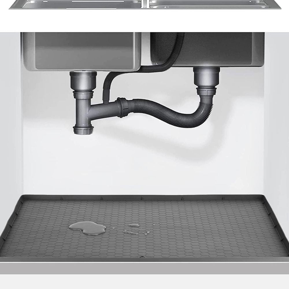 Silicone Under Sink Mat with Raised Edges and Non-Slip Surface, Trimmable