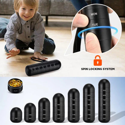 Weekly Pill Organizer with Waterproof Aluminum Construction and Silicone Gaskets