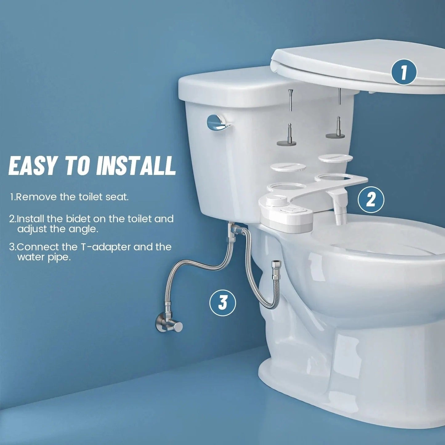 Bidet Attachment with Dual Nozzle Spray and Adjustable Water Pressure