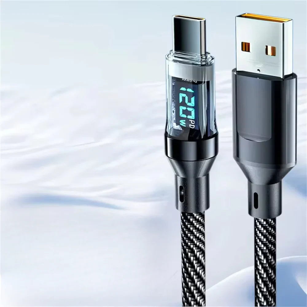 USB-C 120W Fast Charging Cable with LED Display and Intelligent Chip
