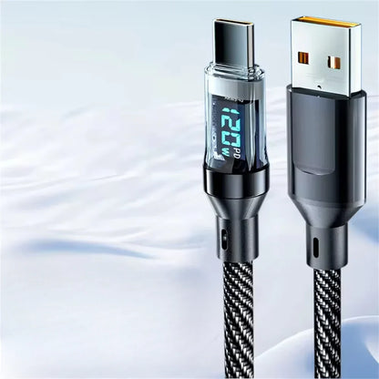 USB-C 120W Fast Charging Cable with LED Display and Intelligent Chip