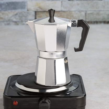 Stovetop Espresso Maker 6-Cup with Heat-Resistant Handle and Milk Frother