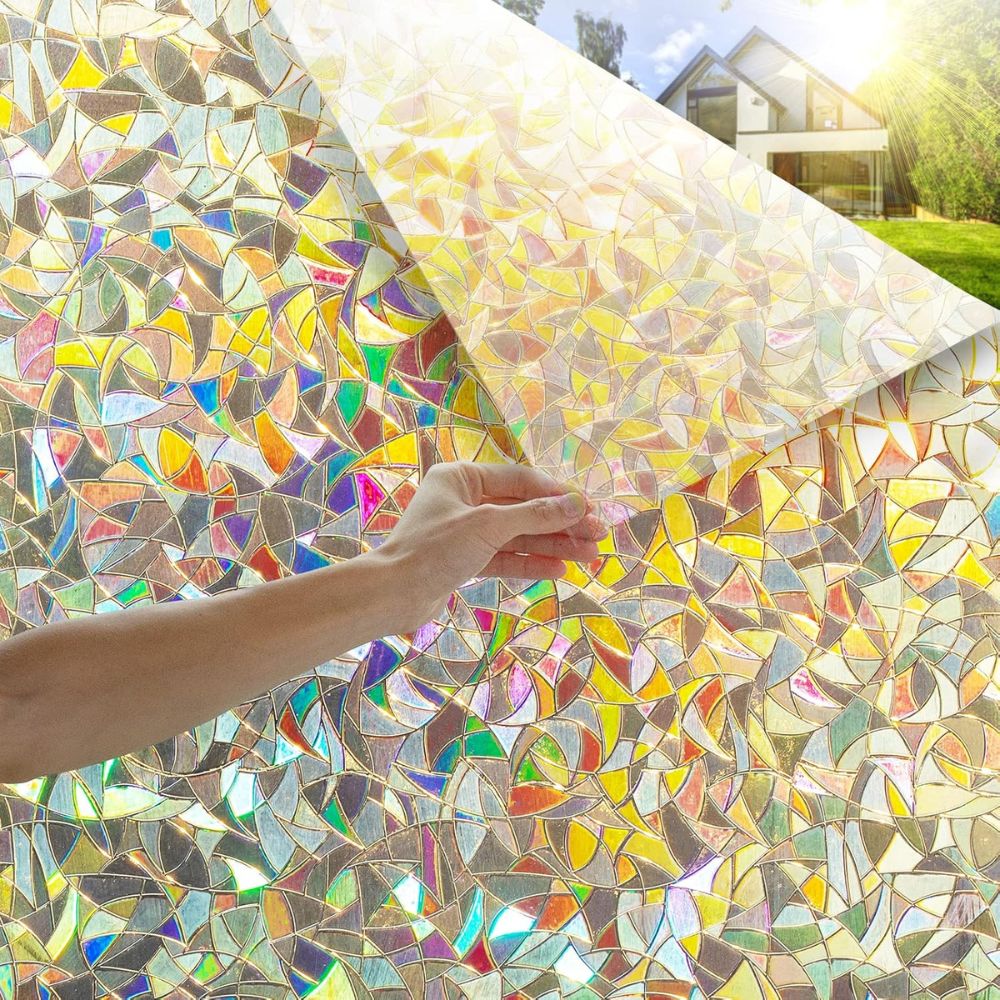 Static Cling Window Film with UV Blocking and Rainbow Light Effects