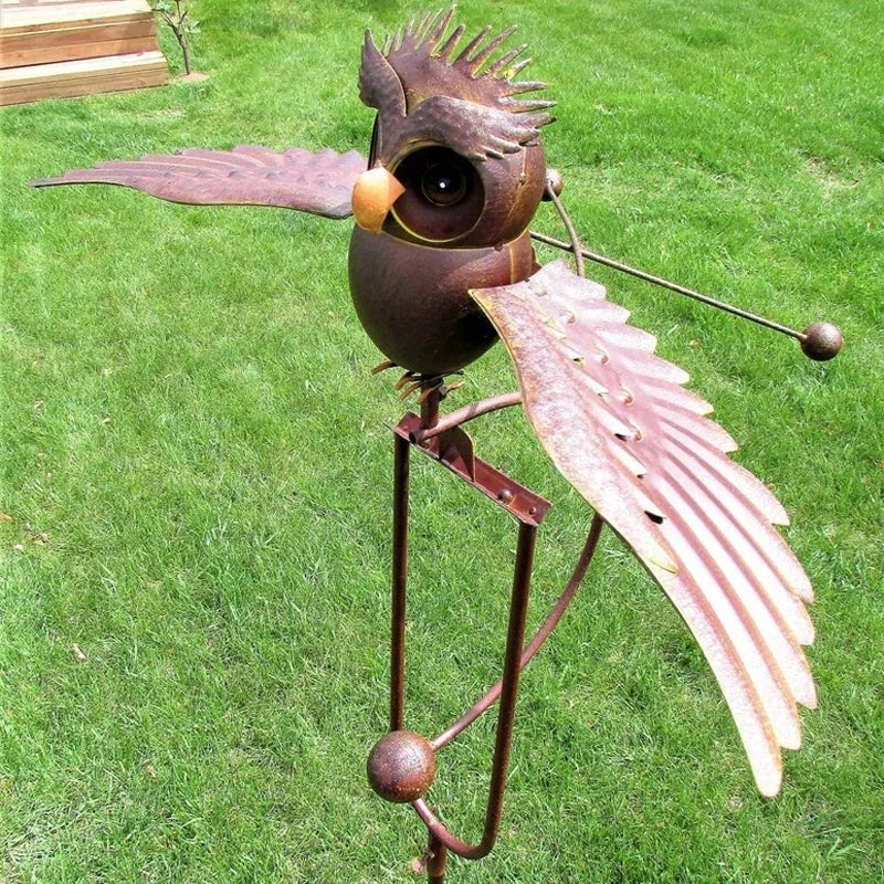Metal Wind Bird Sculpture with Bearing Guided Wings and Weighted Balance System