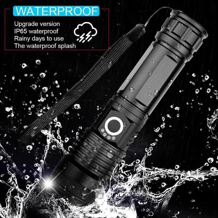 Rechargeable Flashlight with Telescopic Zoom and 90,000 Lumen Output, Water Resistant