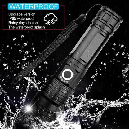 Rechargeable Flashlight with Telescopic Zoom and 90,000 Lumen Output, Water Resistant