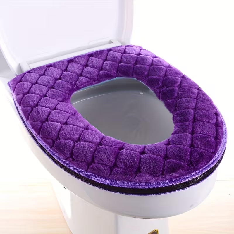 Plush Cushioned Toilet Seat Cover with Machine Washable Fabric and Waterproof Design
