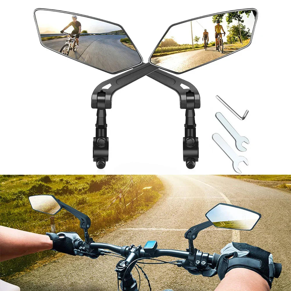 Handlebar Mirrors with 360-Degree Rotation and Wide Angle Glass, Foldable Design