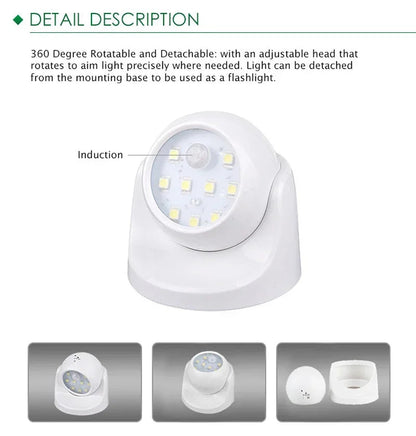 Motion-Activated LED Spotlight with 360° Rotatable Head and Weatherproof Design