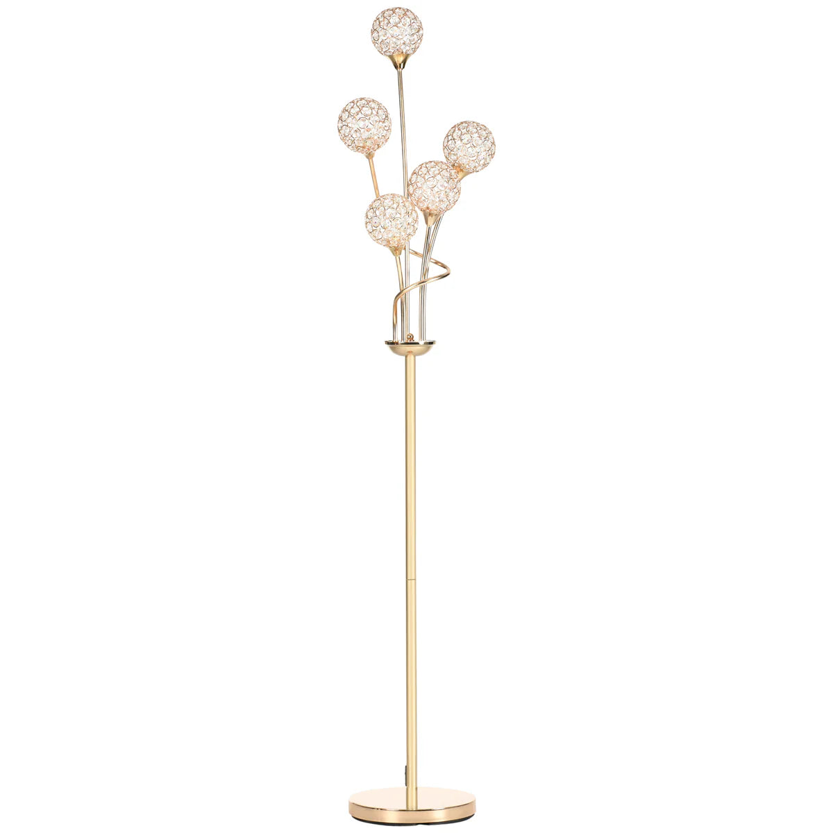 Bale 5-Light Crystal Floor Lamp, Gold Tone Metal Frame, 61.4"