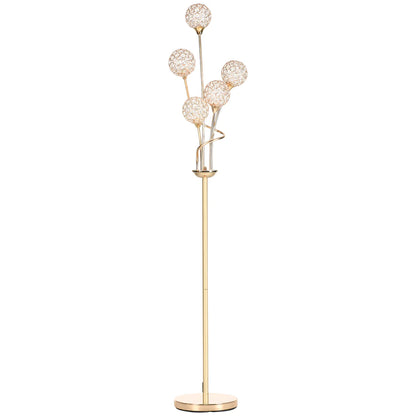 Bale 5-Light Crystal Floor Lamp, Gold Tone Metal Frame, 61.4"